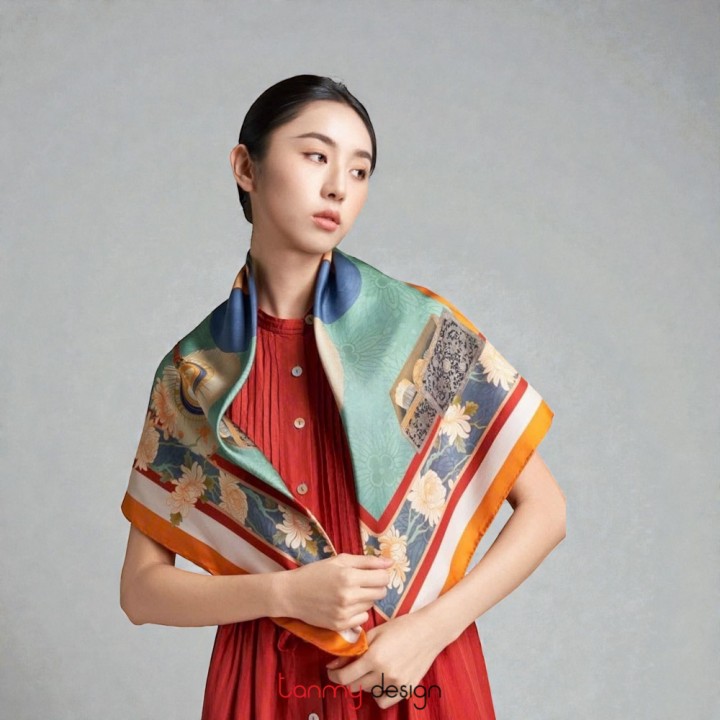 Silk scarf -The Royal Jade Brooch - 90x90 cm